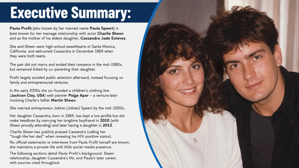Paula Profit | Charlie Sheen’s First Girlfriend and Cassandra Jade’s Mother
