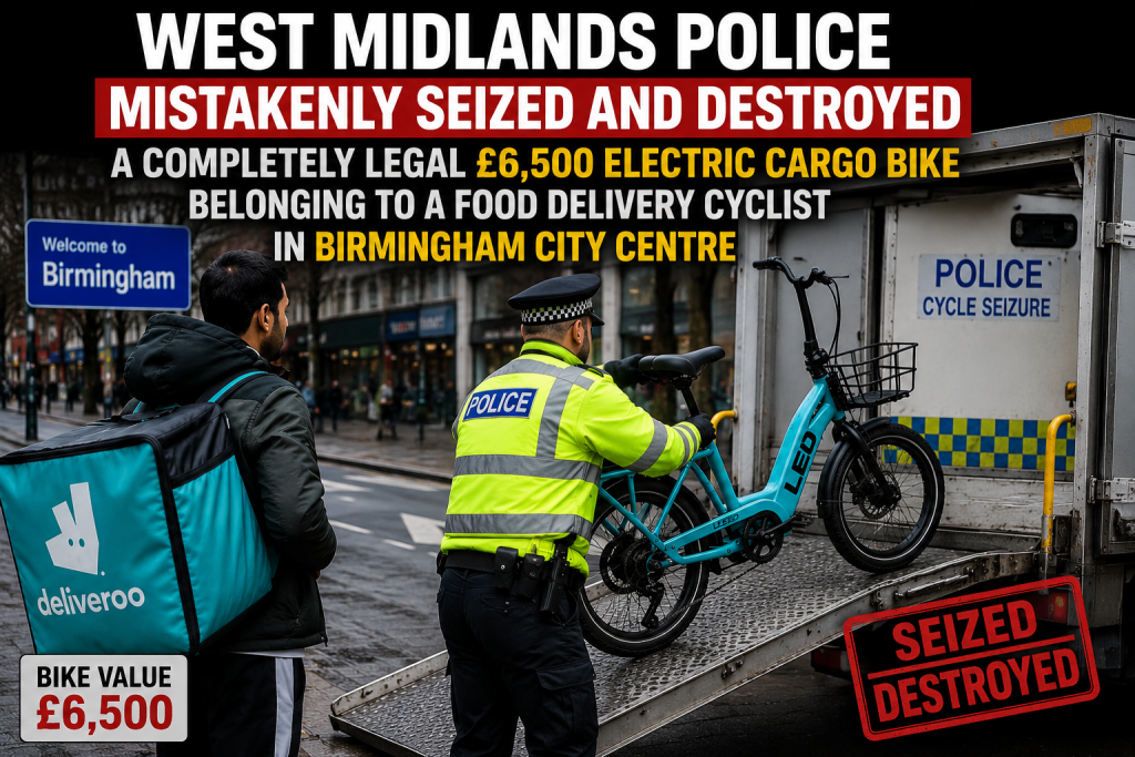 Birmingham Delivery Cyclist Bike Seized By Mistake – Legal E-Bike Crushed By Police